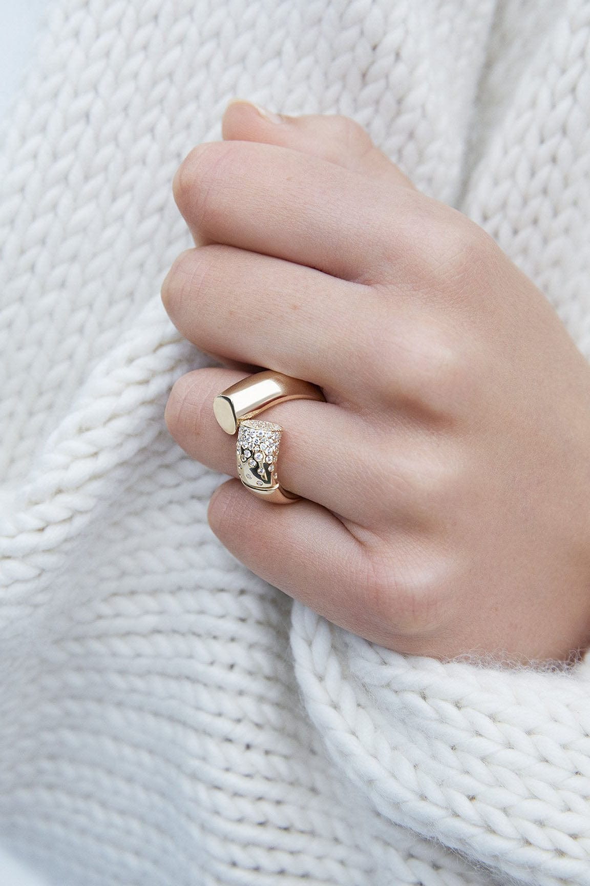TABAYER-Yellow Gold Large Pave Diamond Oera Ring-YELLOW GOLD