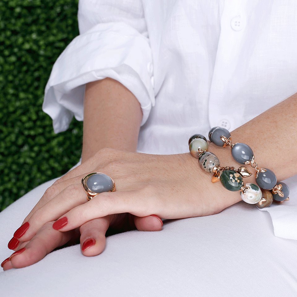TAMARA COMOLLI-Grey Moonstone Coconut Link Bracelet-ROSE GOLD