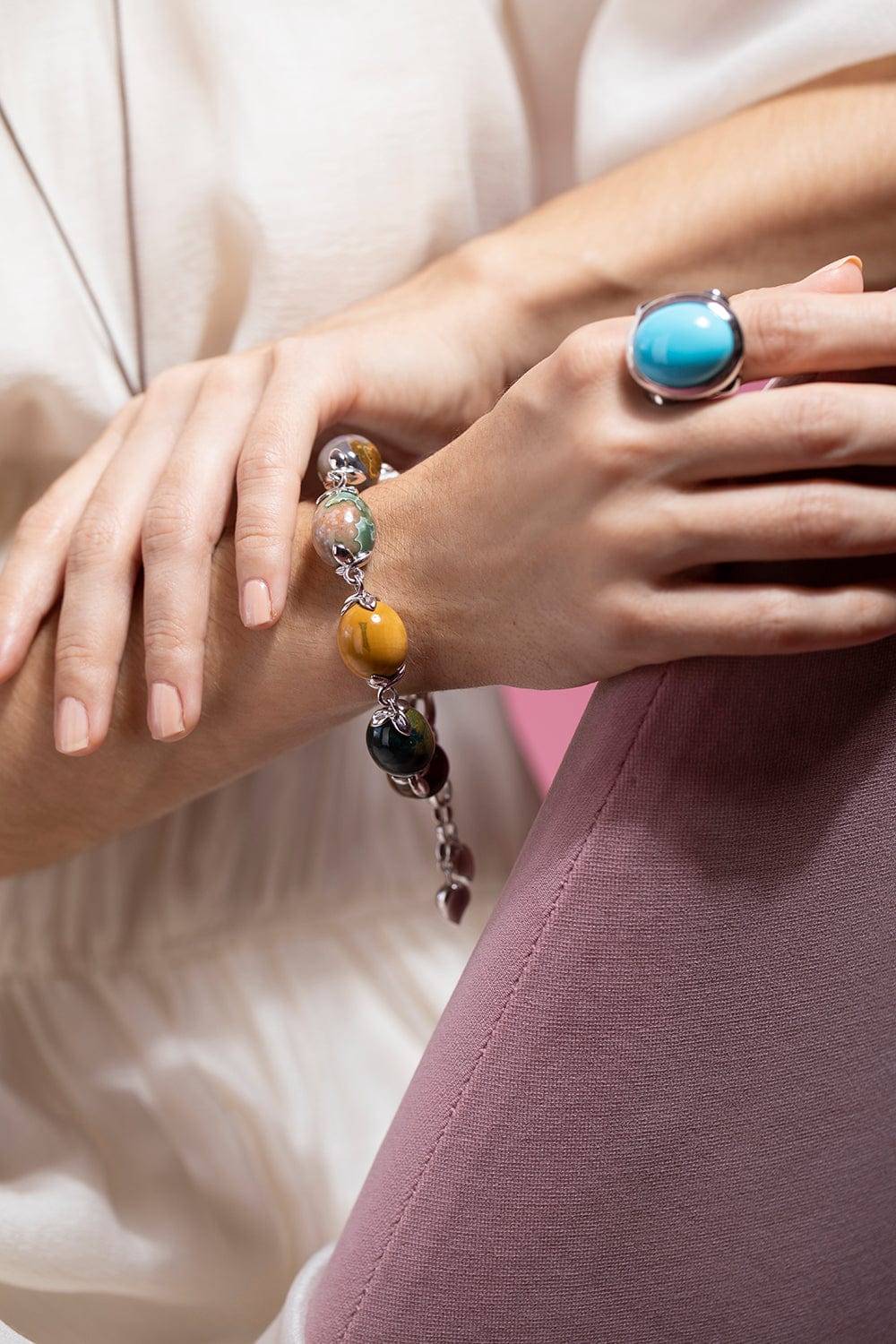 TAMARA COMOLLI-Ocean Jasper Coconut Link Bracelet-WHITE GOLD