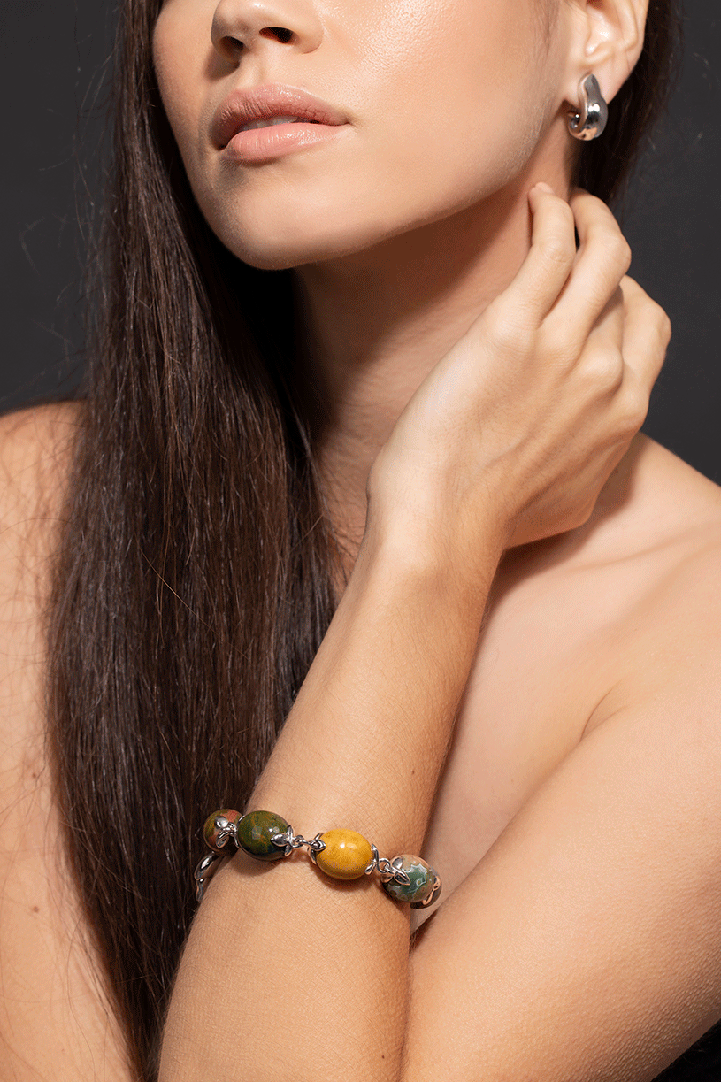 TAMARA COMOLLI-Ocean Jasper Coconut Link Bracelet-WHITE GOLD