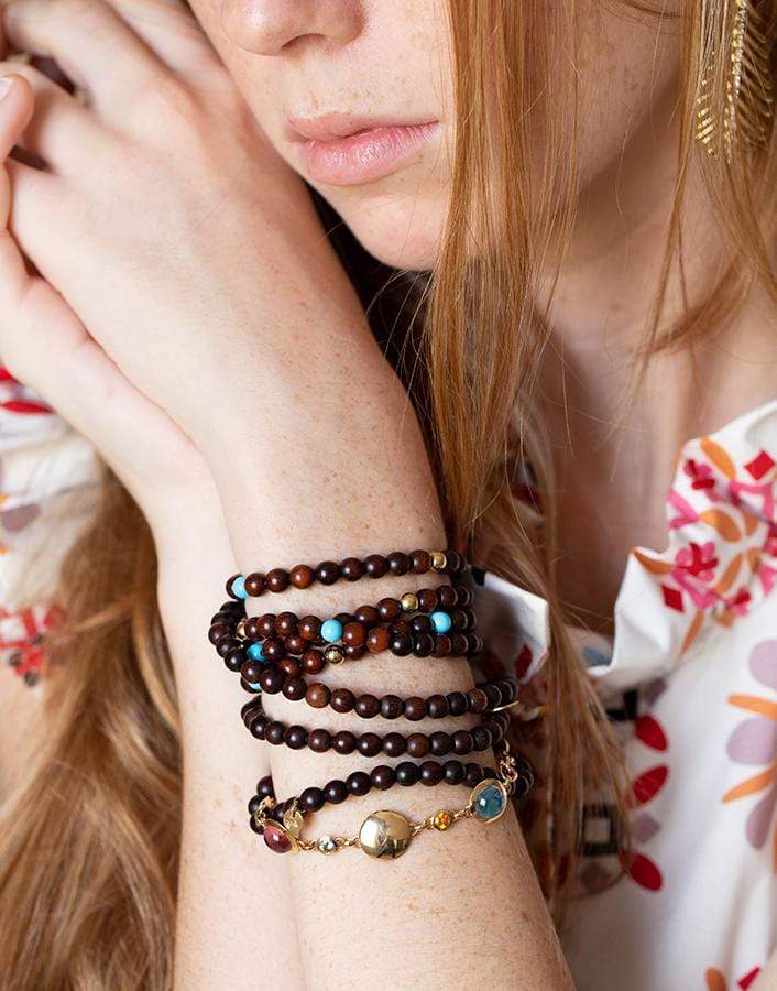 TAMARA COMOLLI-Snakewood and Turquoise India Bracelet-YELLOW GOLD
