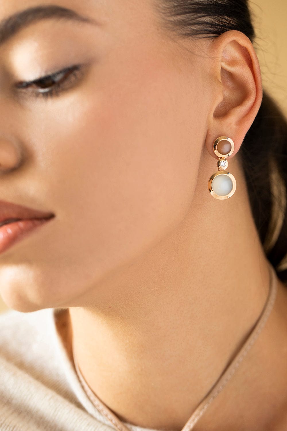 TAMARA COMOLLI-Camel Bouton 2 Cabochon Earrings-ROSE GOLD