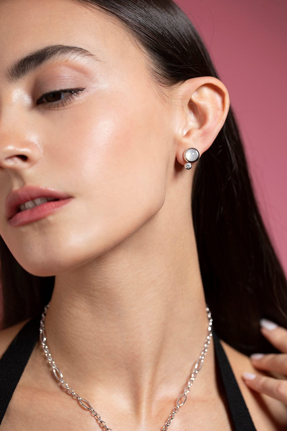 TAMARA COMOLLI-Moonstone Bouton Earrings-WHITE GOLD