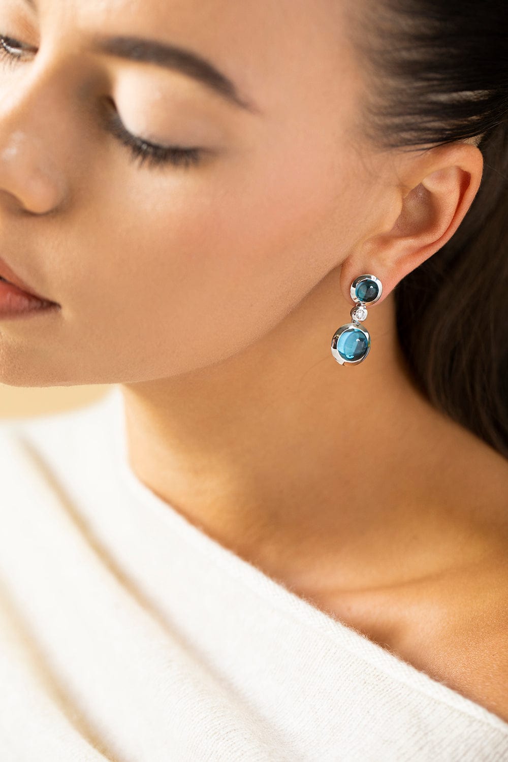 TAMARA COMOLLI-Sky Bouton 2 Cabochon Earrings-WHITE GOLD