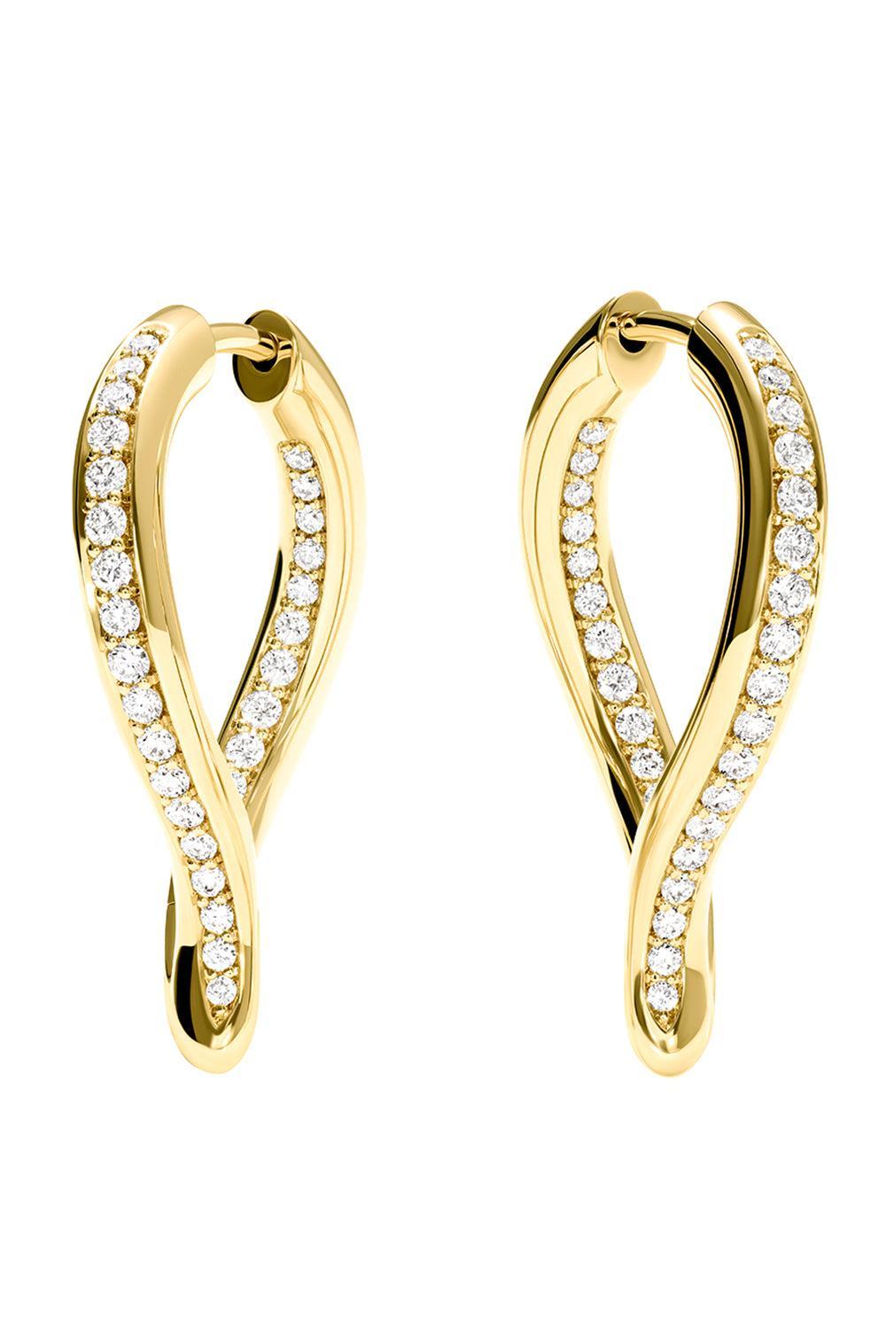 Diamond Signature Twisted Drop Hoop Earrings-YELLOW GOLD-JEWELRYFINE JEWELEARRING-TAMARA COMOLLI