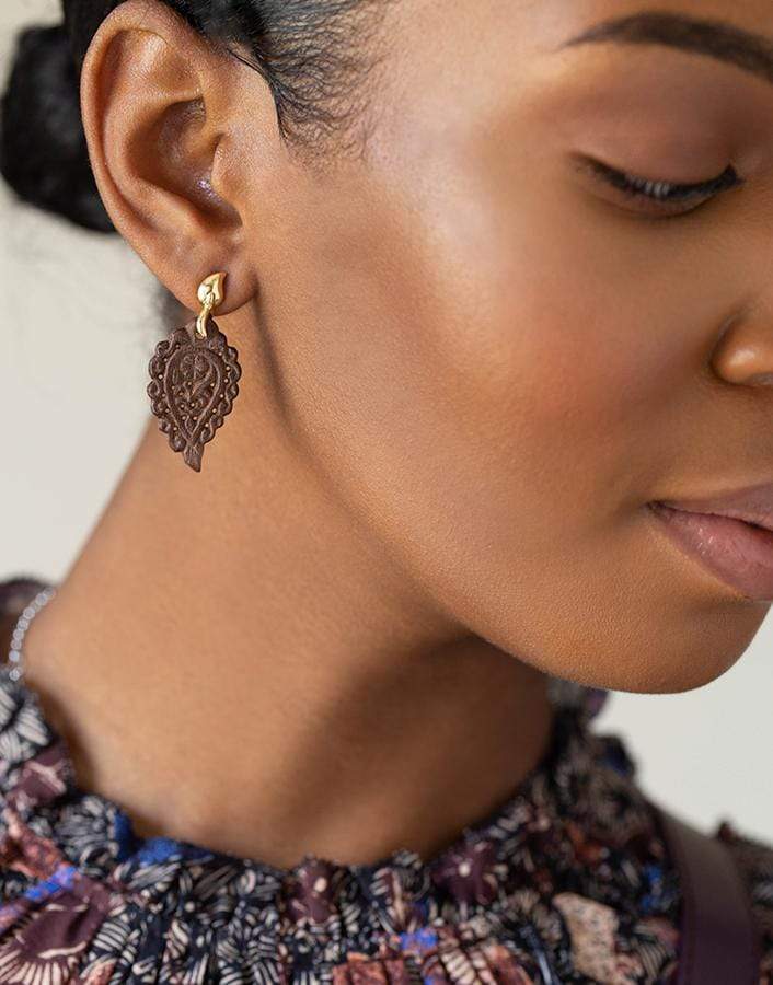 TAMARA COMOLLI-India Snake Wood Carved Earrings-YELLOW GOLD