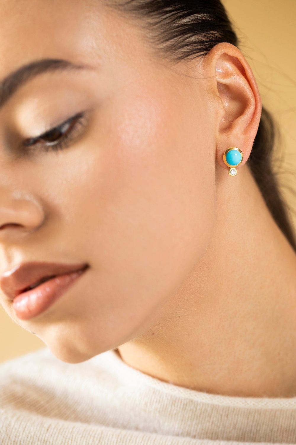 TAMARA COMOLLI-Turquoise Bouton Earrings-YELLOW GOLD