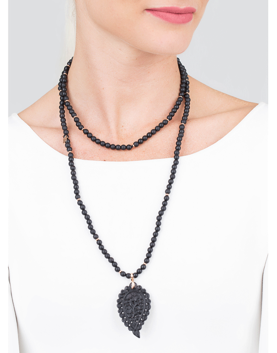 TAMARA COMOLLI-Ebony Wood India Leaf Necklace-ROSE GOLD