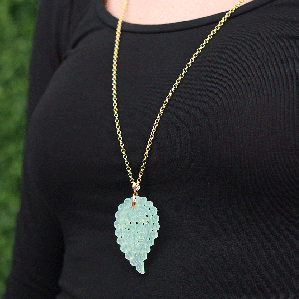TAMARA COMOLLI-Large Carved Aqua Chalcedony India Pendant-ROSE GOLD