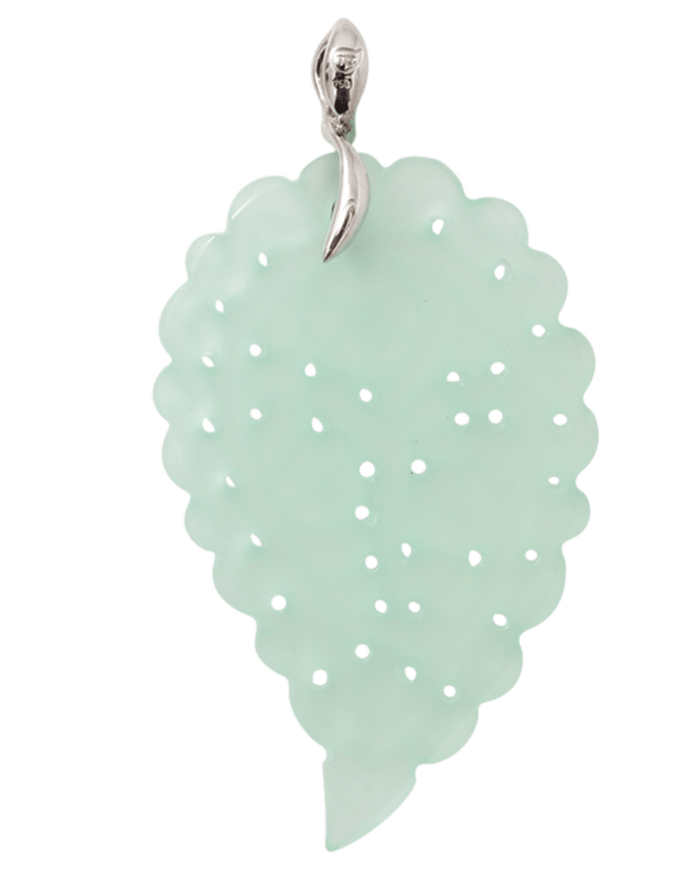 TAMARA COMOLLI-Large Aqua Chalcedony Carved India Pendant-WHITE GOLD
