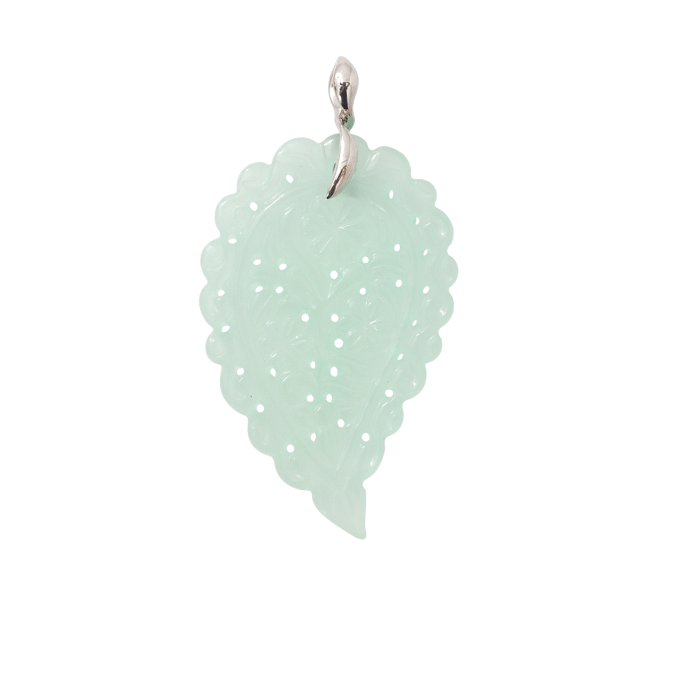 TAMARA COMOLLI-Large Aqua Chalcedony Carved India Pendant-WHITE GOLD
