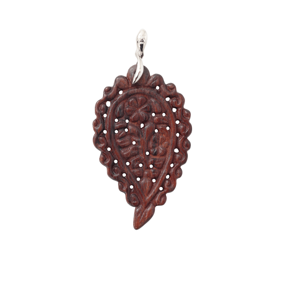 TAMARA COMOLLI-Large Bubinga Wood Carved India Pendant-WHITE GOLD