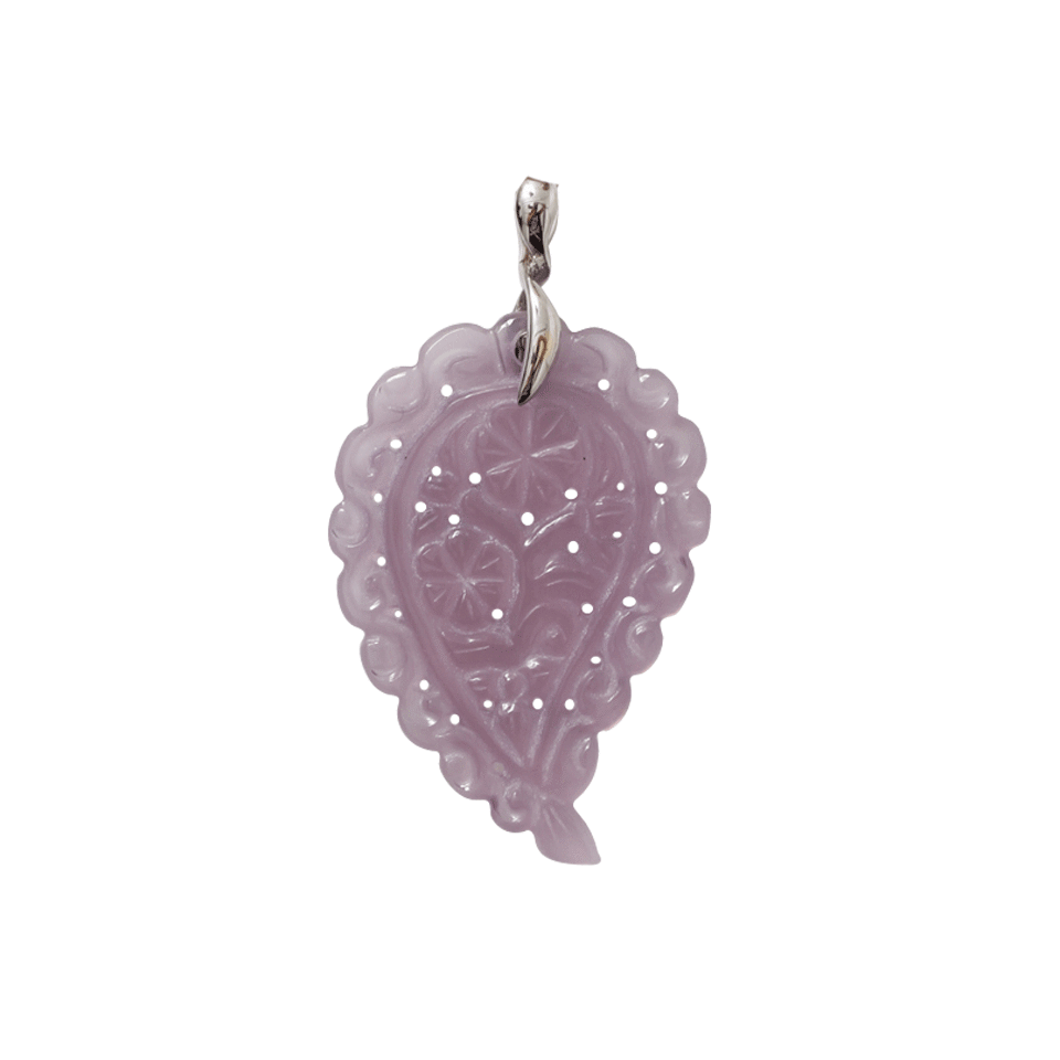 TAMARA COMOLLI-Large Lavender Chalcedony Carved India Pendant-WHITE GOLD