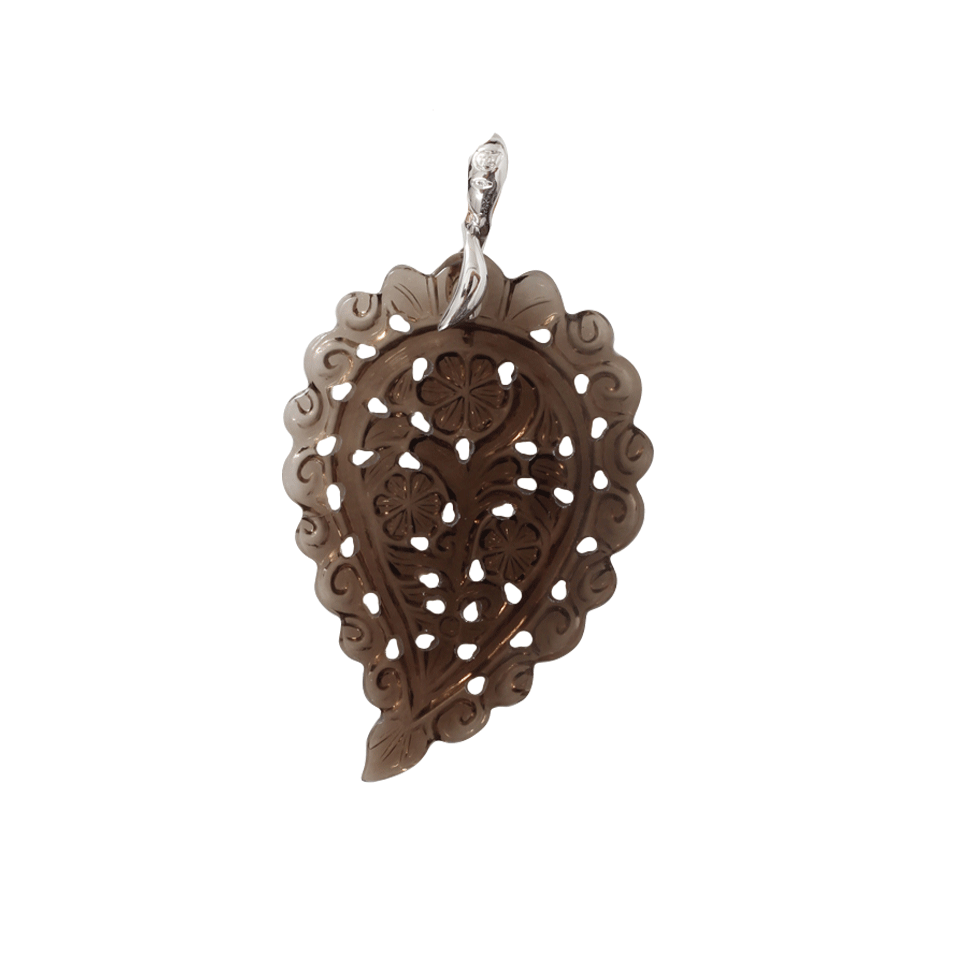 TAMARA COMOLLI-Large Smokey Quartz Carved India Pendant-WHITE GOLD