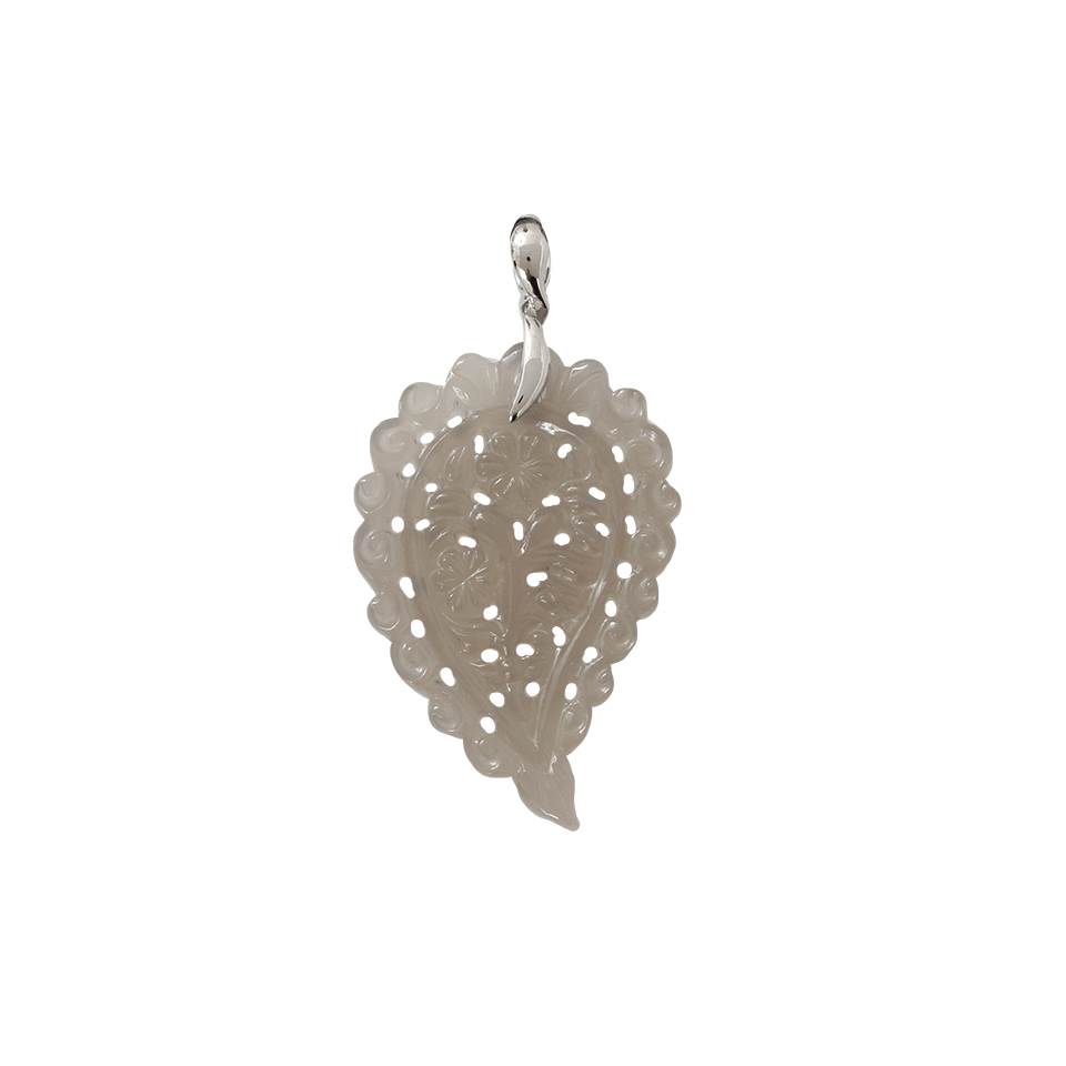 TAMARA COMOLLI-Medium Carved Grey Chalcedony India Pendant-WHITE GOLD