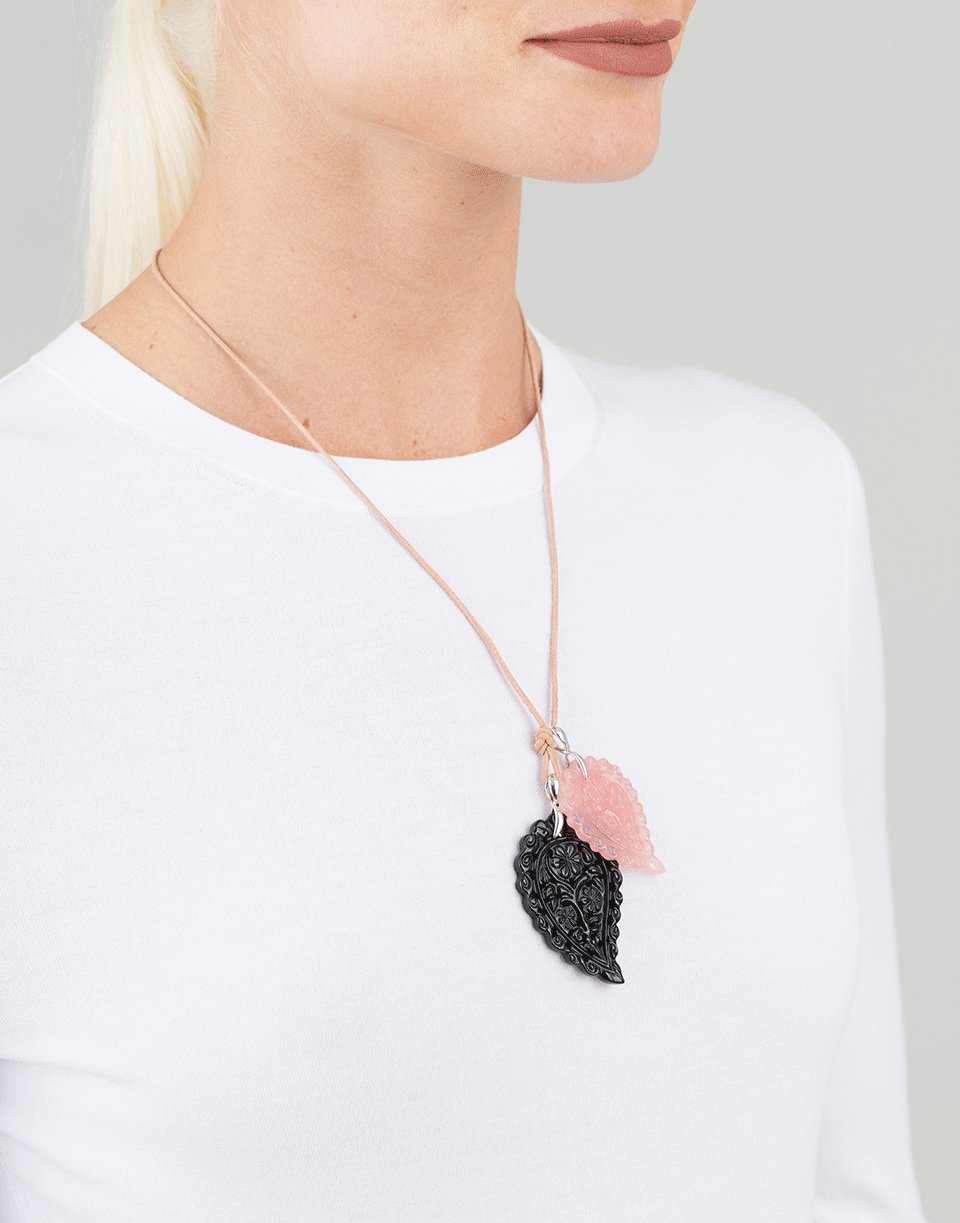 TAMARA COMOLLI-Medium Carved Rose Chalcedony India Pendant-WHITE GOLD