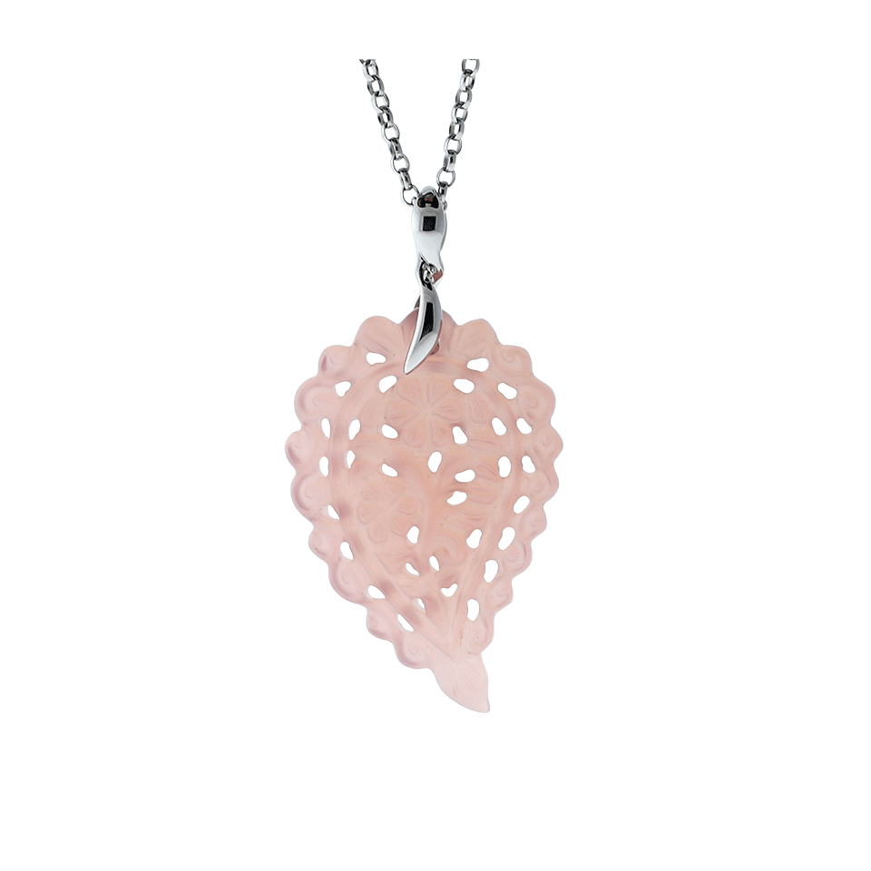 TAMARA COMOLLI-Medium Carved Rose Chalcedony India Pendant-WHITE GOLD