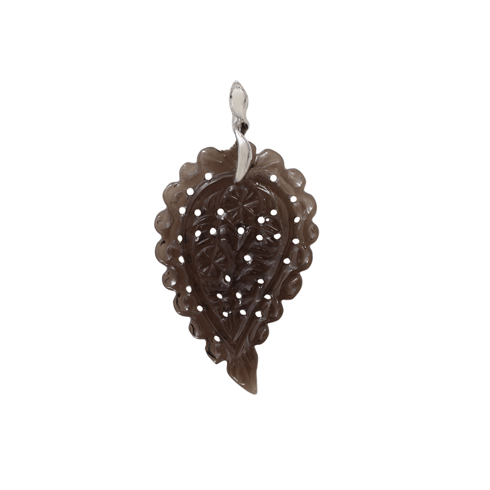 TAMARA COMOLLI-Medium Smoky Quartz Carved India Pendant-WHITE GOLD
