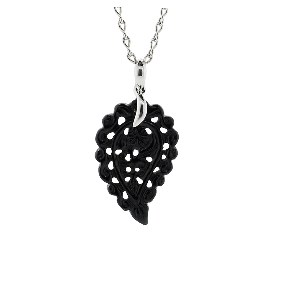 TAMARA COMOLLI-Small Carved Black Onyx India Pendant-WHITE GOLD