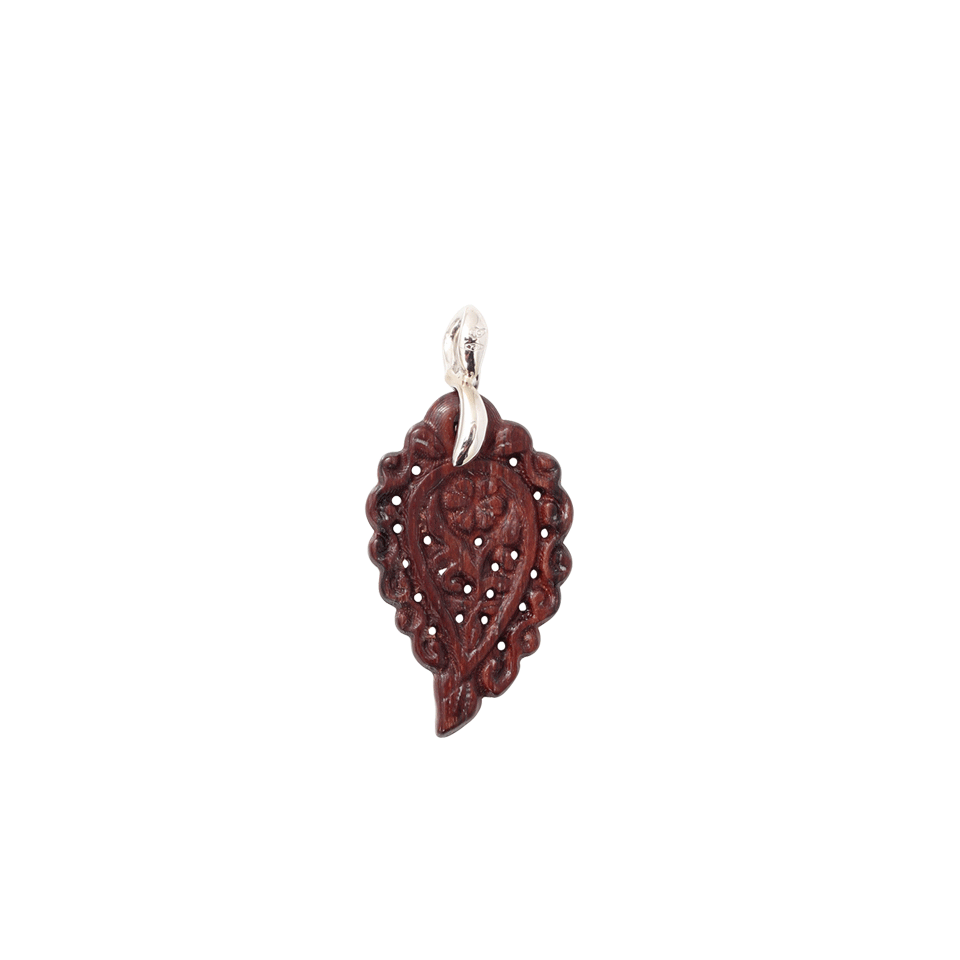 TAMARA COMOLLI-Small Carved Bubinga Wood India Pendant-WHITE GOLD
