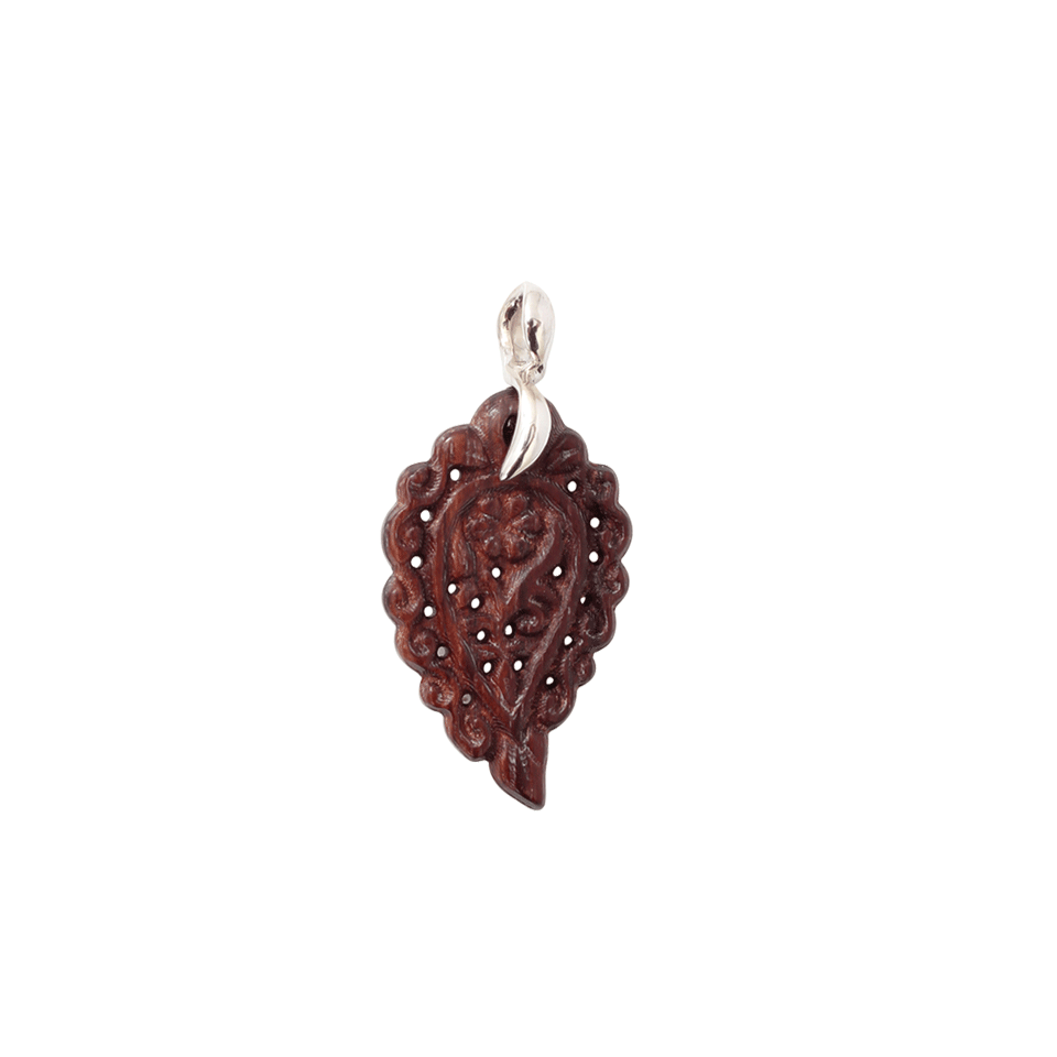 TAMARA COMOLLI-Small Carved Bubinga Wood India Pendant-WHITE GOLD