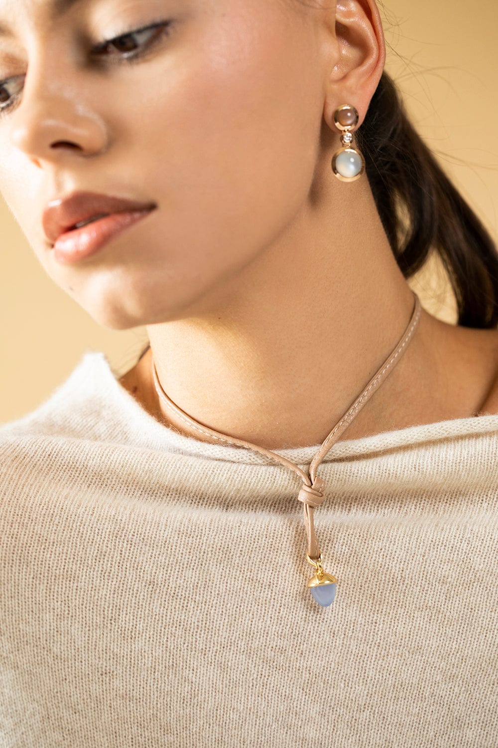 TAMARA COMOLLI-Blue Chalcedony Mikado Bouquet Pendant-YELLOW GOLD