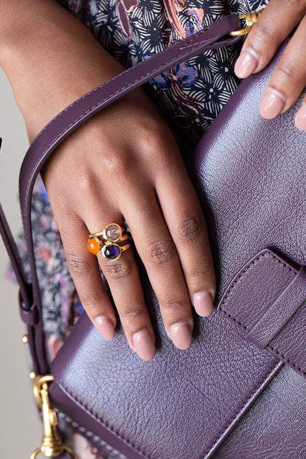 TAMARA COMOLLI-Rutilated Quartz Small Bouton Ring-ROSE GOLD