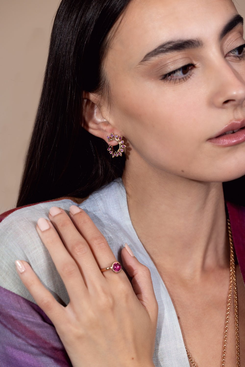 TAMARA COMOLLI-Pink Tourmaline Small Bouton Ring-ROSE GOLD