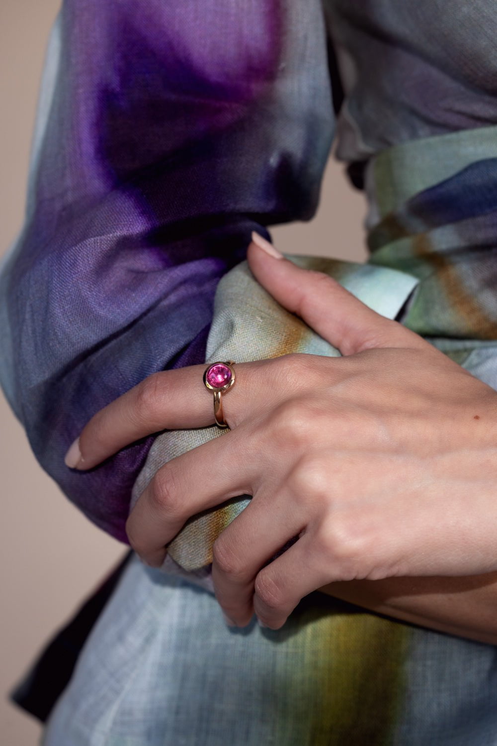 TAMARA COMOLLI-Pink Tourmaline Small Bouton Ring-ROSE GOLD