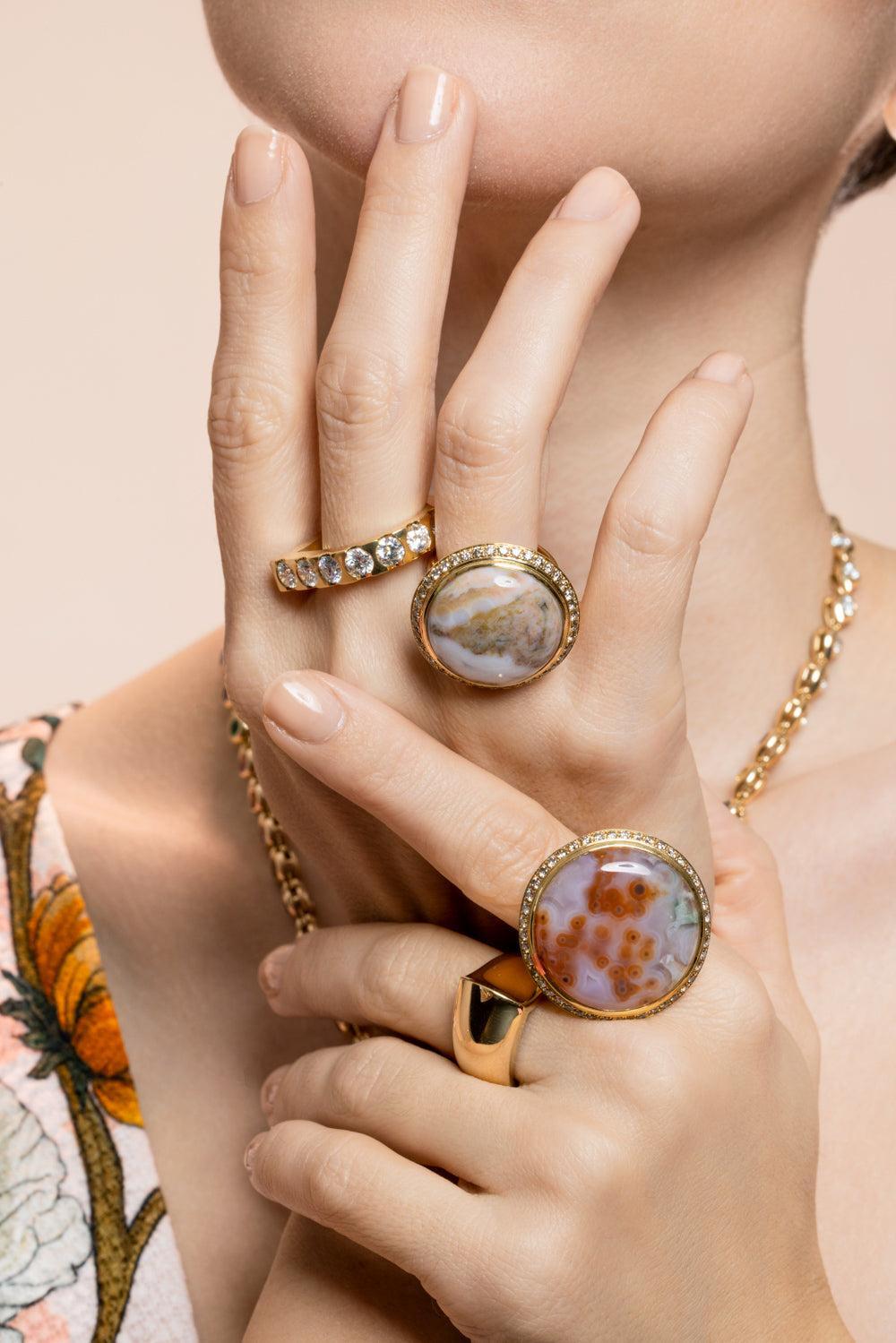 Champagne Diamond Ocean Jasper Small Ring-YELLOW GOLD-6.5-JEWELRYFINE JEWELRING-TAMARA COMOLLI