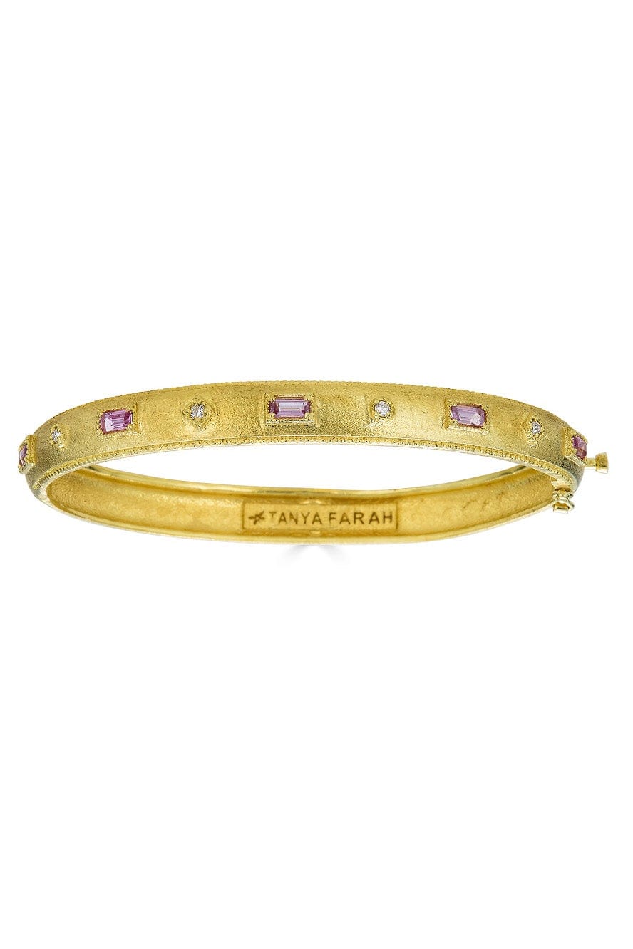 TANYA FARAH-Baguette Pink Sapphire and Diamond Bangle-YELLOW GOLD