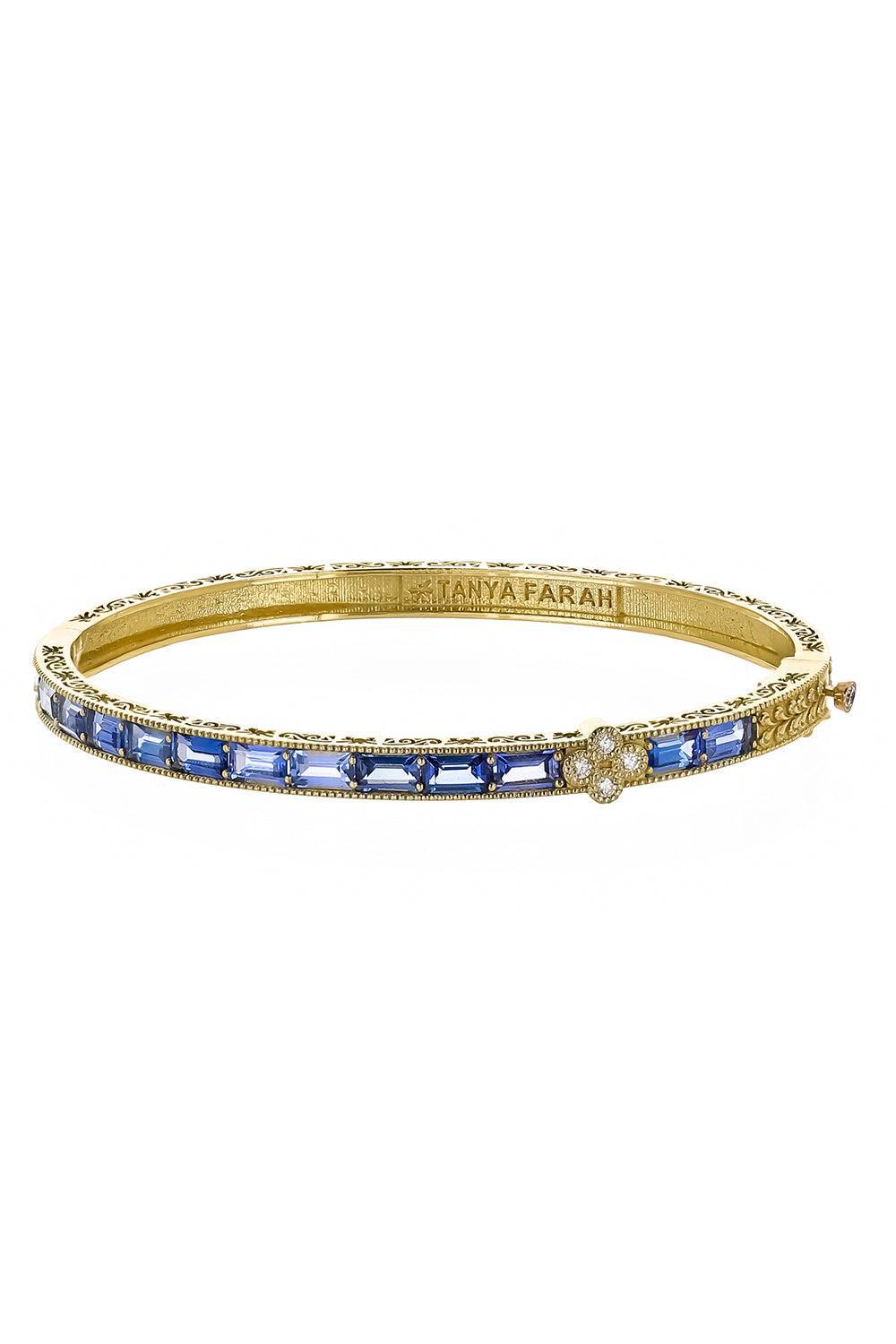 Blue Sapphire Diamond Modern Etruscan Bangle Bracelet-YELLOW GOLD-JEWELRYFINE JEWELBRACELET O-TANYA FARAH