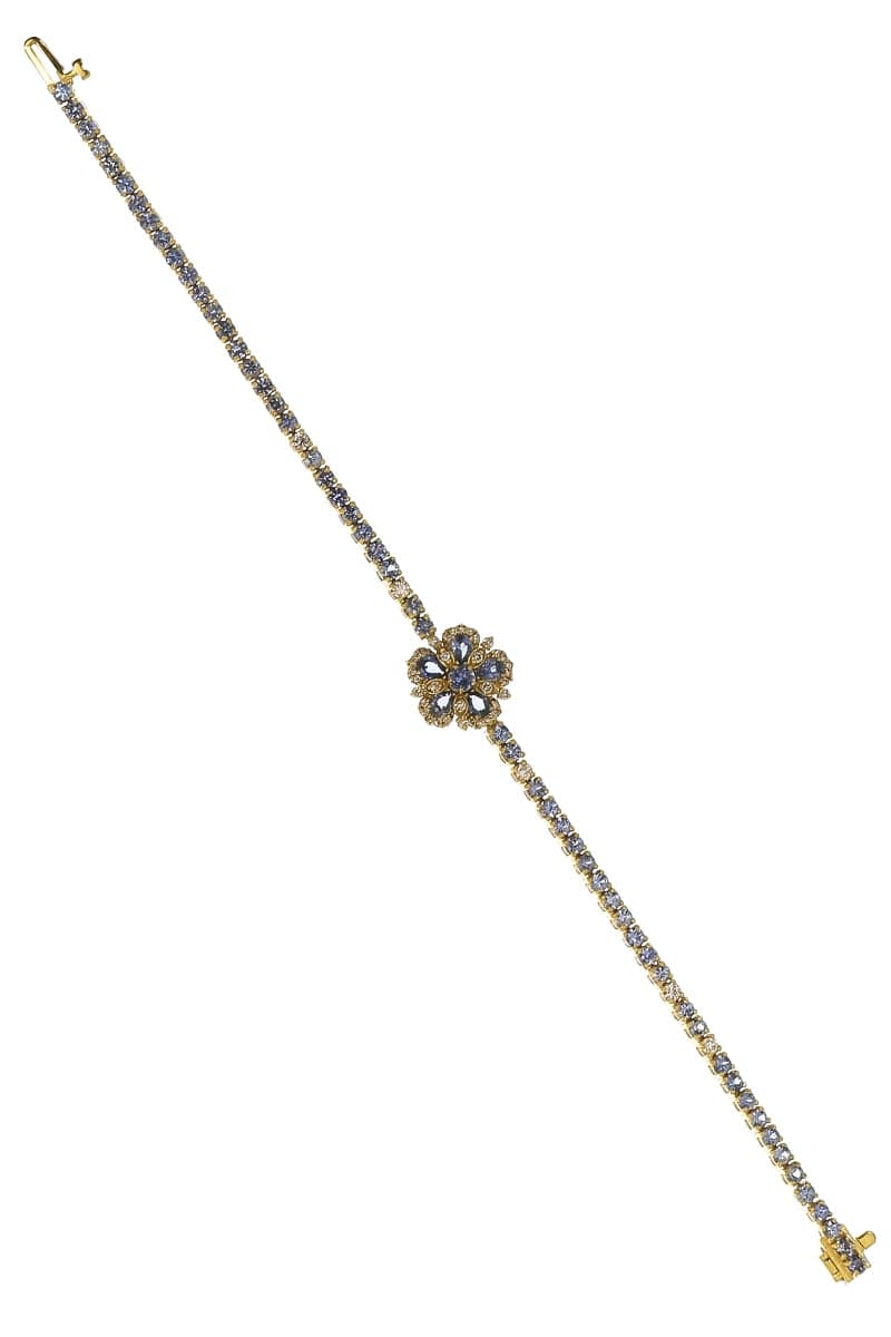 TANYA FARAH-Ceylon Sapphire Flower Bracelet-YELLOW GOLD