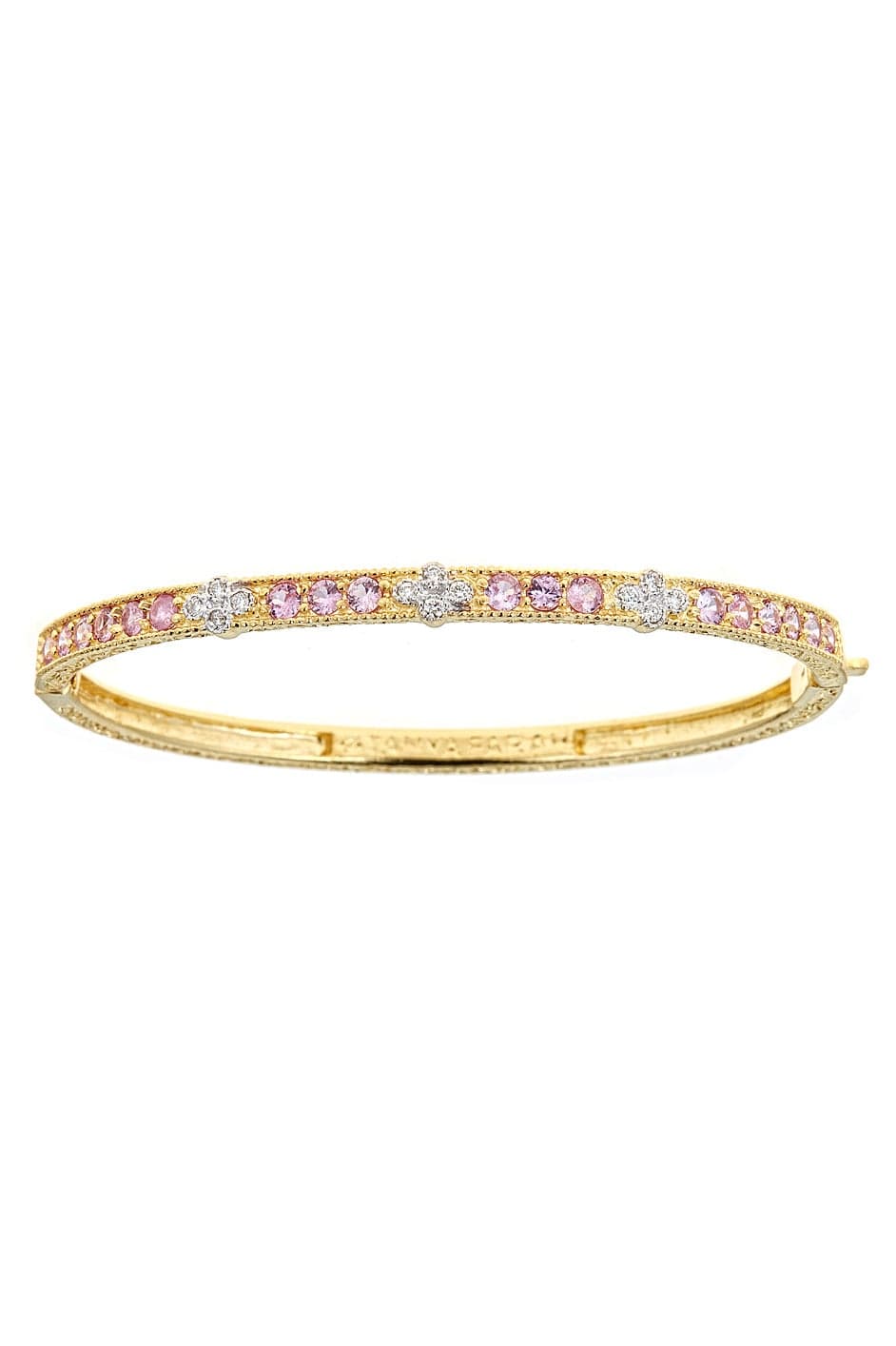 TANYA FARAH-Diamond Cluster Pink Sapphire Bangle-YELLOW GOLD