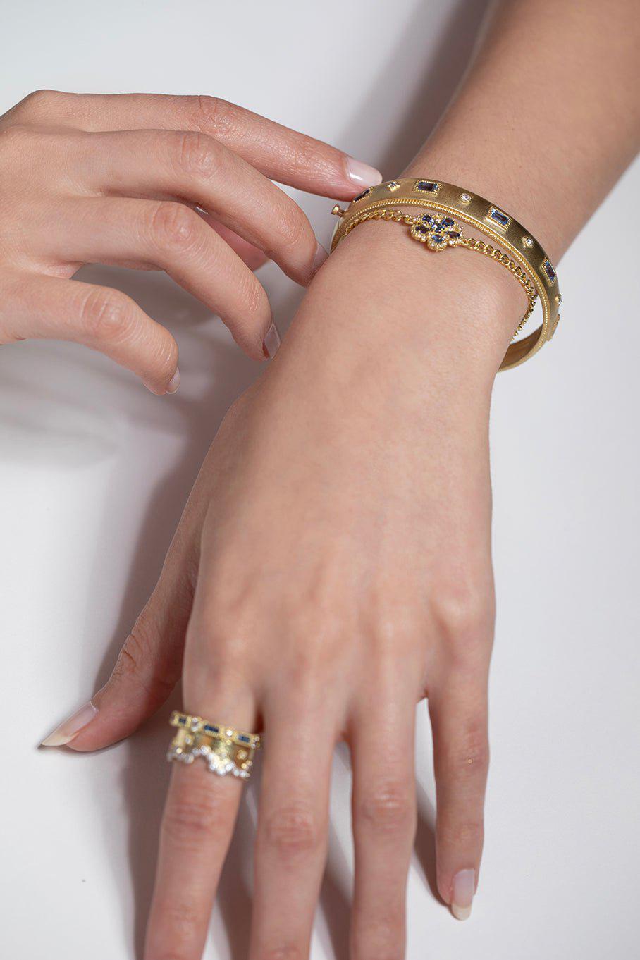 TANYA FARAH-Jasmine Bloom Ceylon Sapphire & Diamond Station Bracelet-YELLOW GOLD