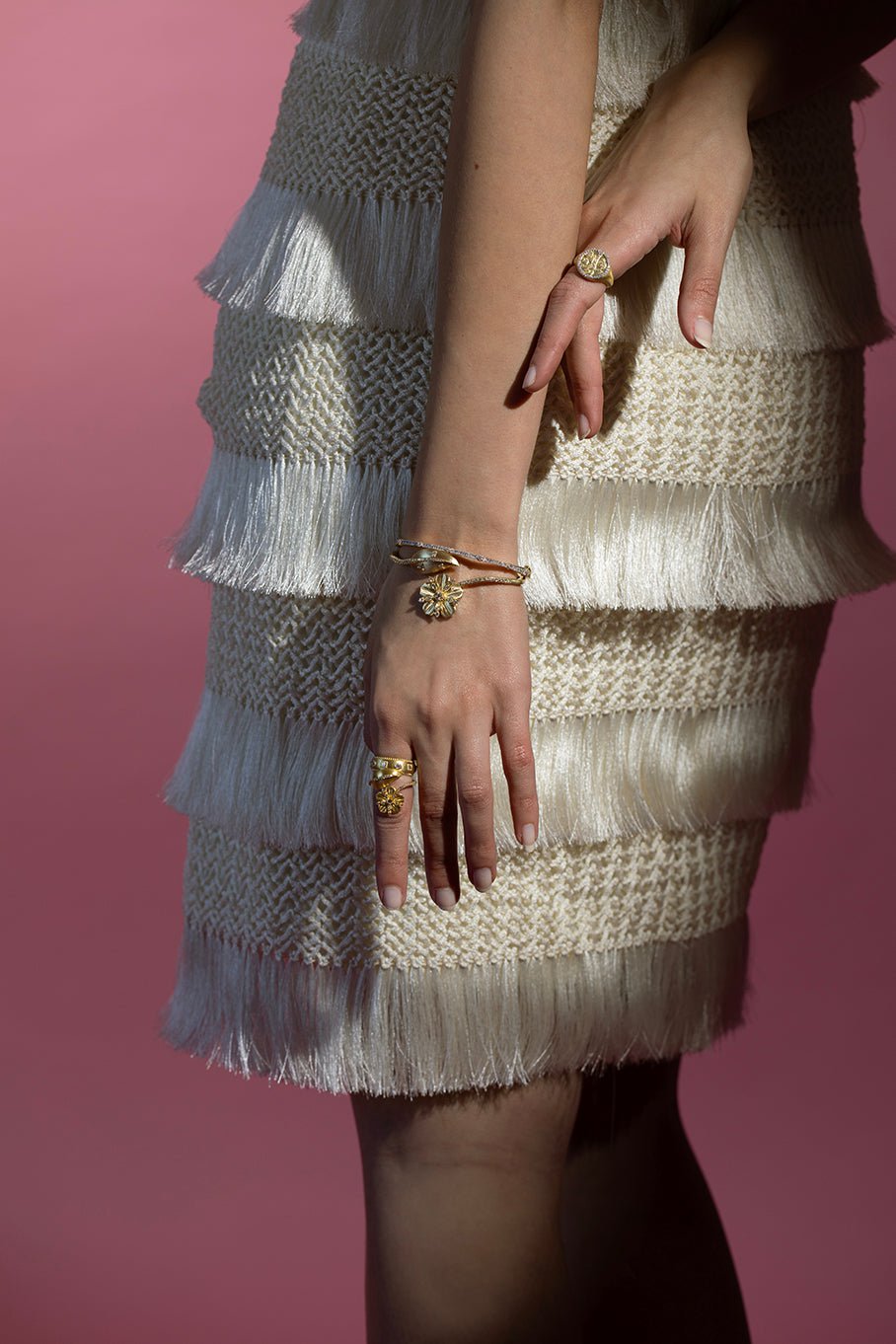 TANYA FARAH-Jasmine Bloom Tala Flower Leaf Wrap Bangle-YELLOW GOLD