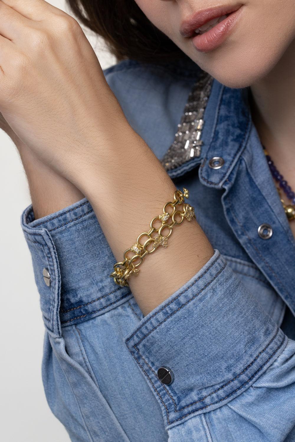 Large Tree of Life Diamond Frog Link Bracelet-YELLOW GOLD-JEWELRYFINE JEWELBRACELET O-TANYA FARAH