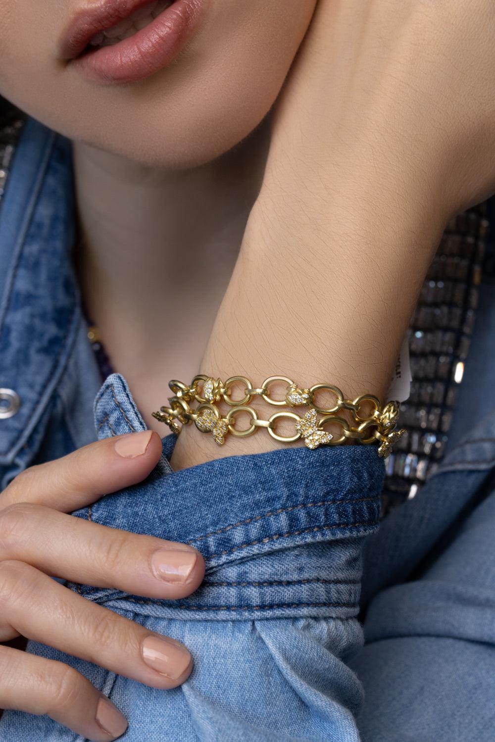 Large Tree of Life Diamond Frog Link Bracelet-YELLOW GOLD-JEWELRYFINE JEWELBRACELET O-TANYA FARAH