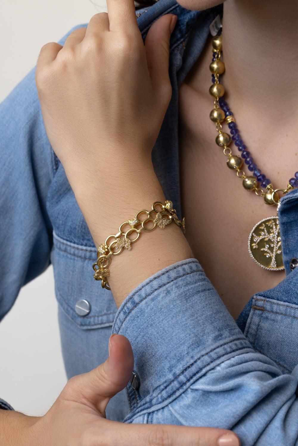 Large Tree of Life Diamond Frog Link Bracelet-YELLOW GOLD-JEWELRYFINE JEWELBRACELET O-TANYA FARAH