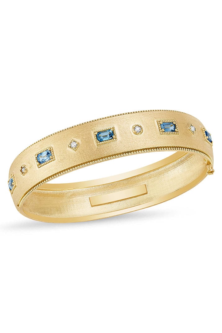 TANYA FARAH-Modern Etruscan Blue Sapphire & Diamond Bezel Bangle-YELLOW GOLD
