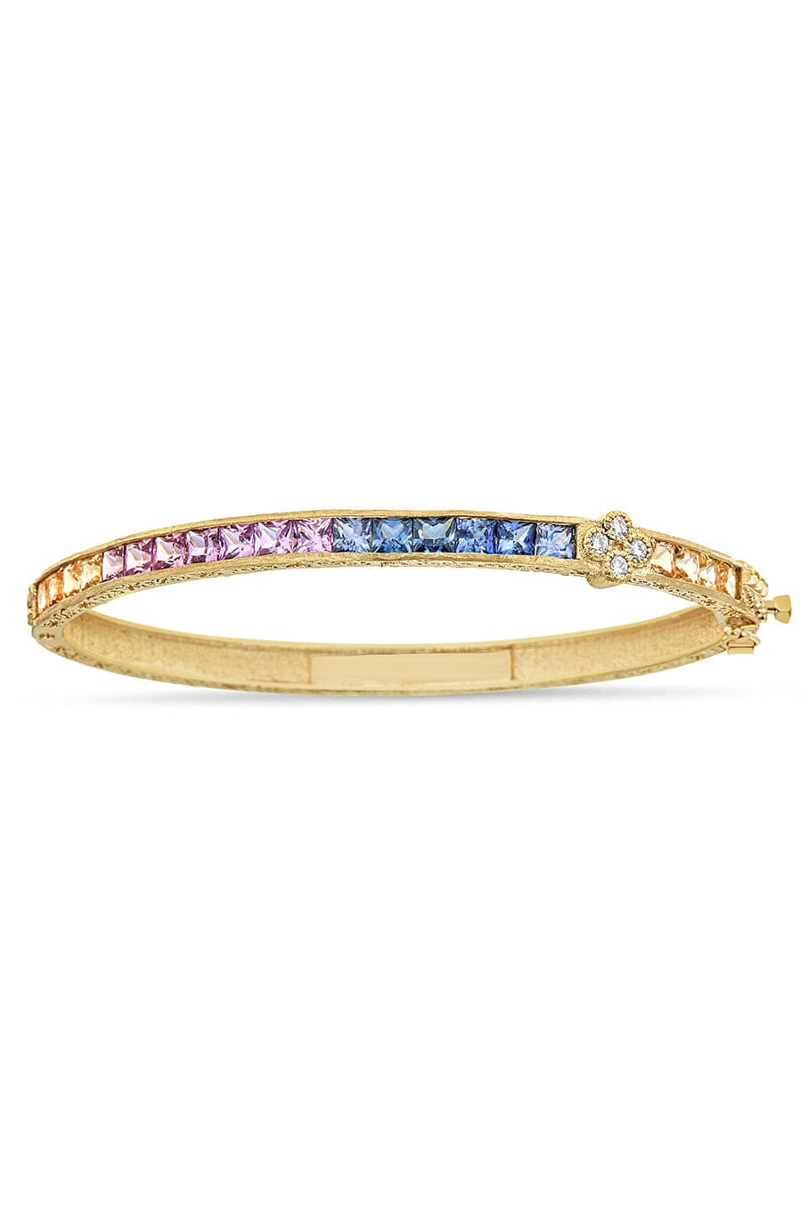 TANYA FARAH-Modern Etruscan Multi Sapphire & Diamond Cluster Bangle-YELLOW GOLD