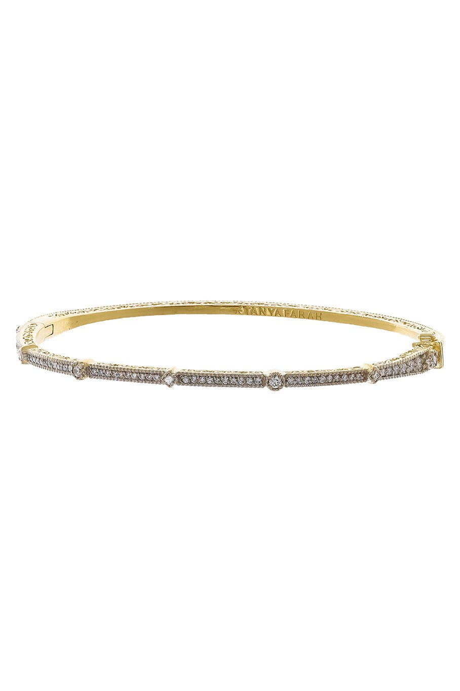TANYA FARAH-Modern Etruscan Petite Diamond Bangle-YELLOW GOLD