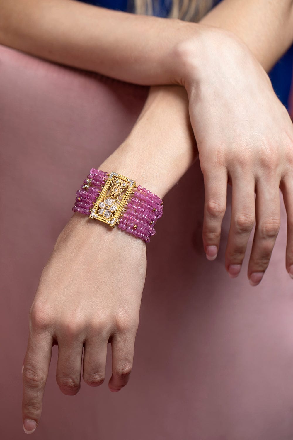 TANYA FARAH-Pink Sapphire Beaded Bracelet-YELLOW GOLD