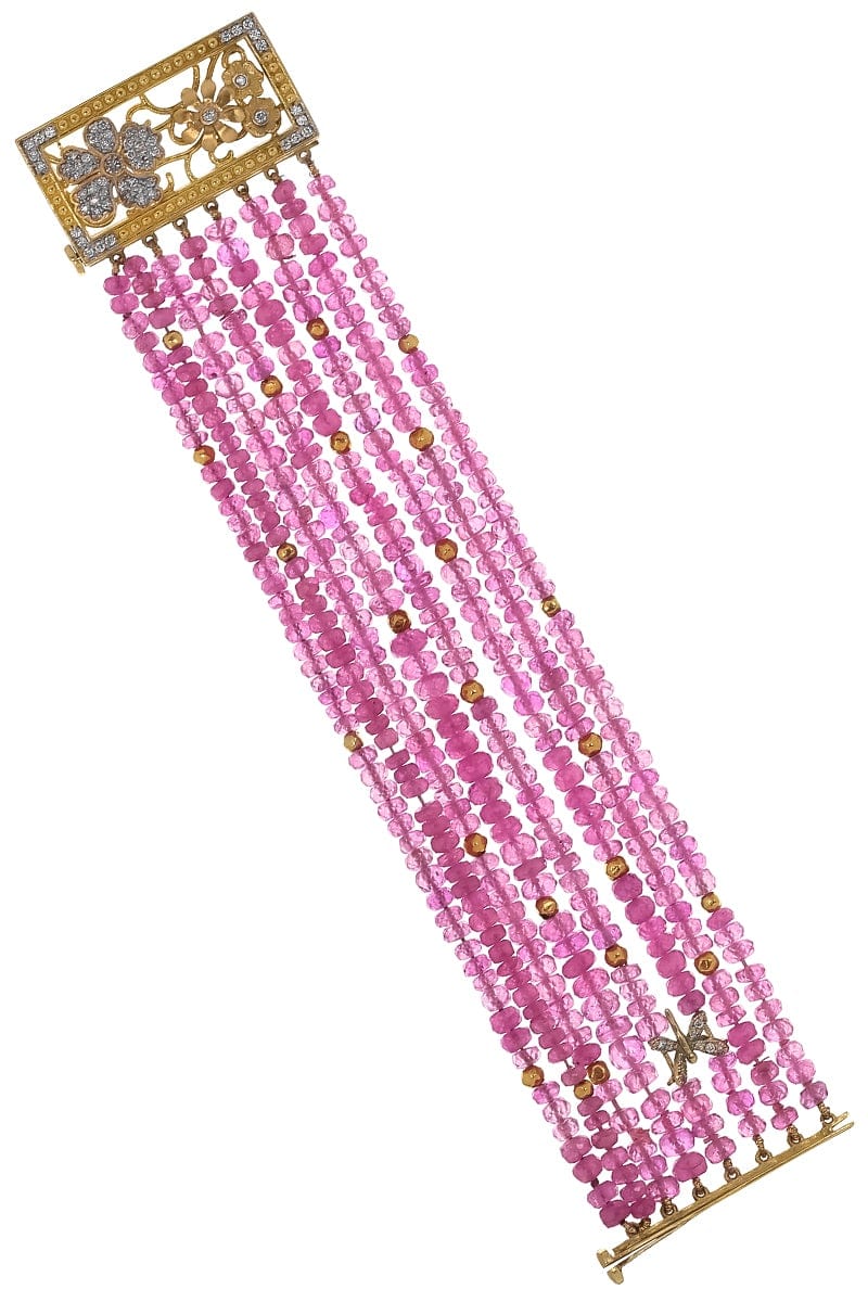 TANYA FARAH-Pink Sapphire Beaded Bracelet-YELLOW GOLD