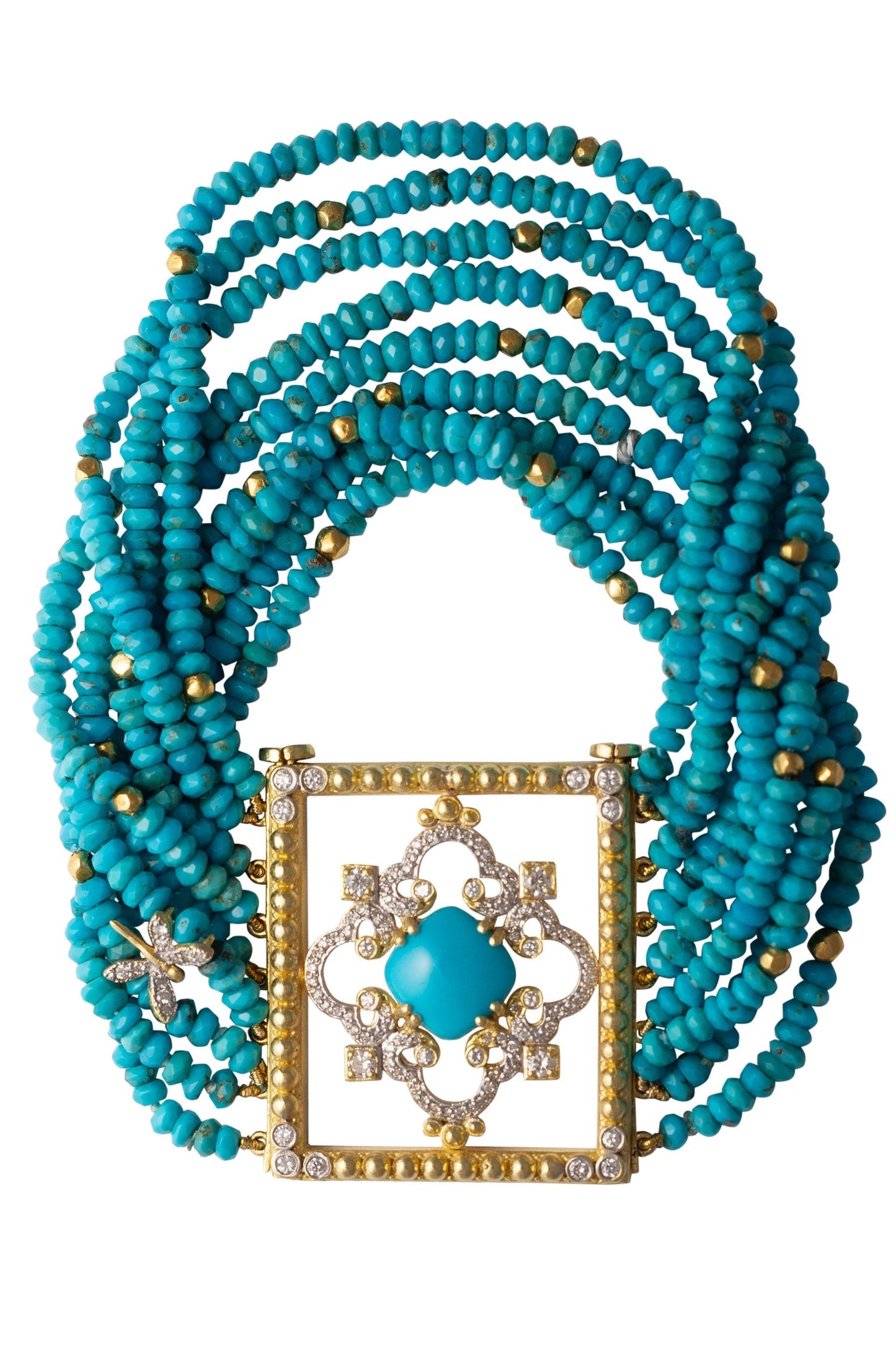 TANYA FARAH-Turquoise Beaded Dragonfly Bracelet-YELLOW GOLD