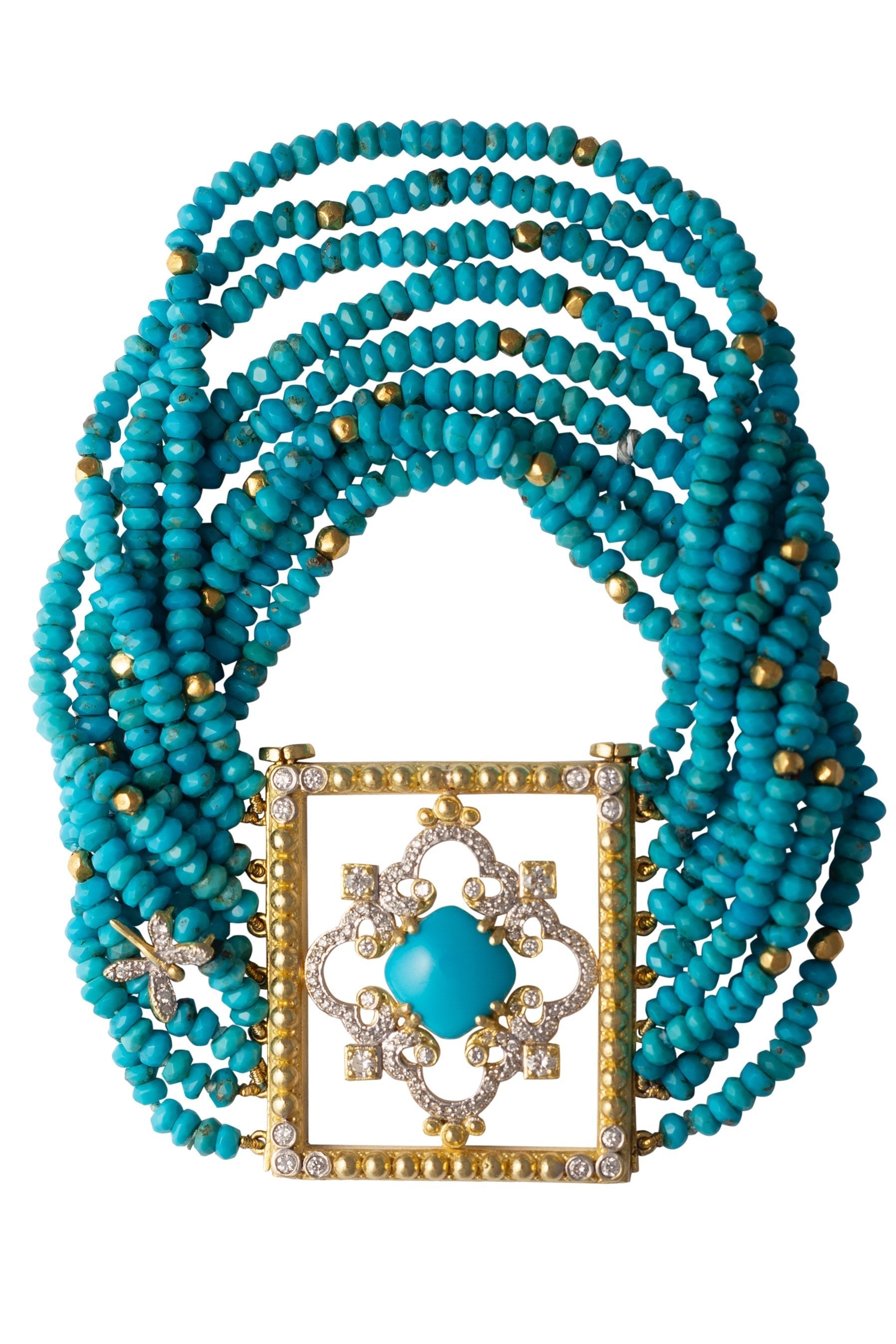 TANYA FARAH-Turquoise Beaded Dragonfly Bracelet-YELLOW GOLD