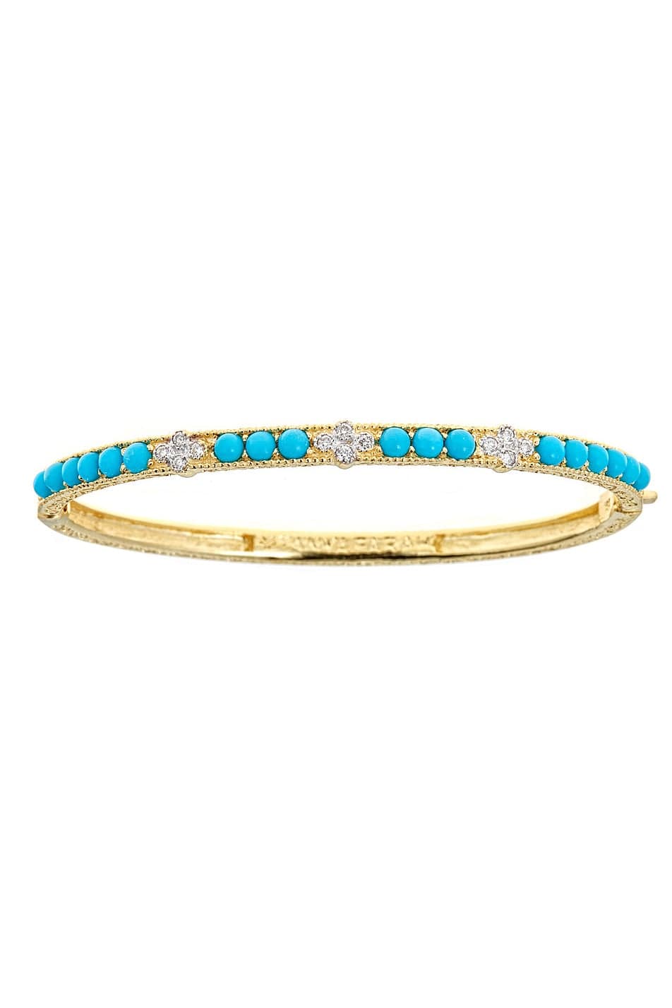 TANYA FARAH-Turquoise & White Diamond Cluster Bangle-YELLOW GOLD