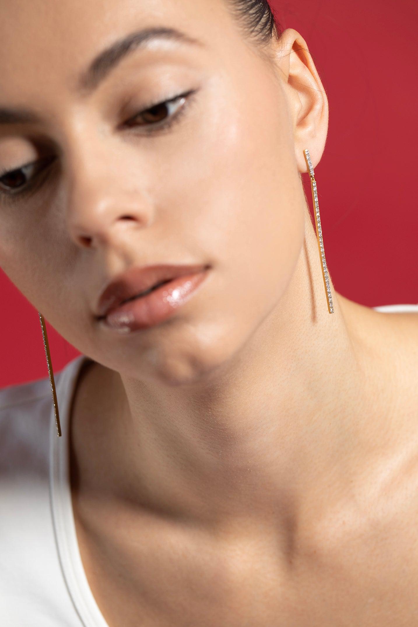 TANYA FARAH-Art Deco Linear Drop Earrings-YELLOW GOLD