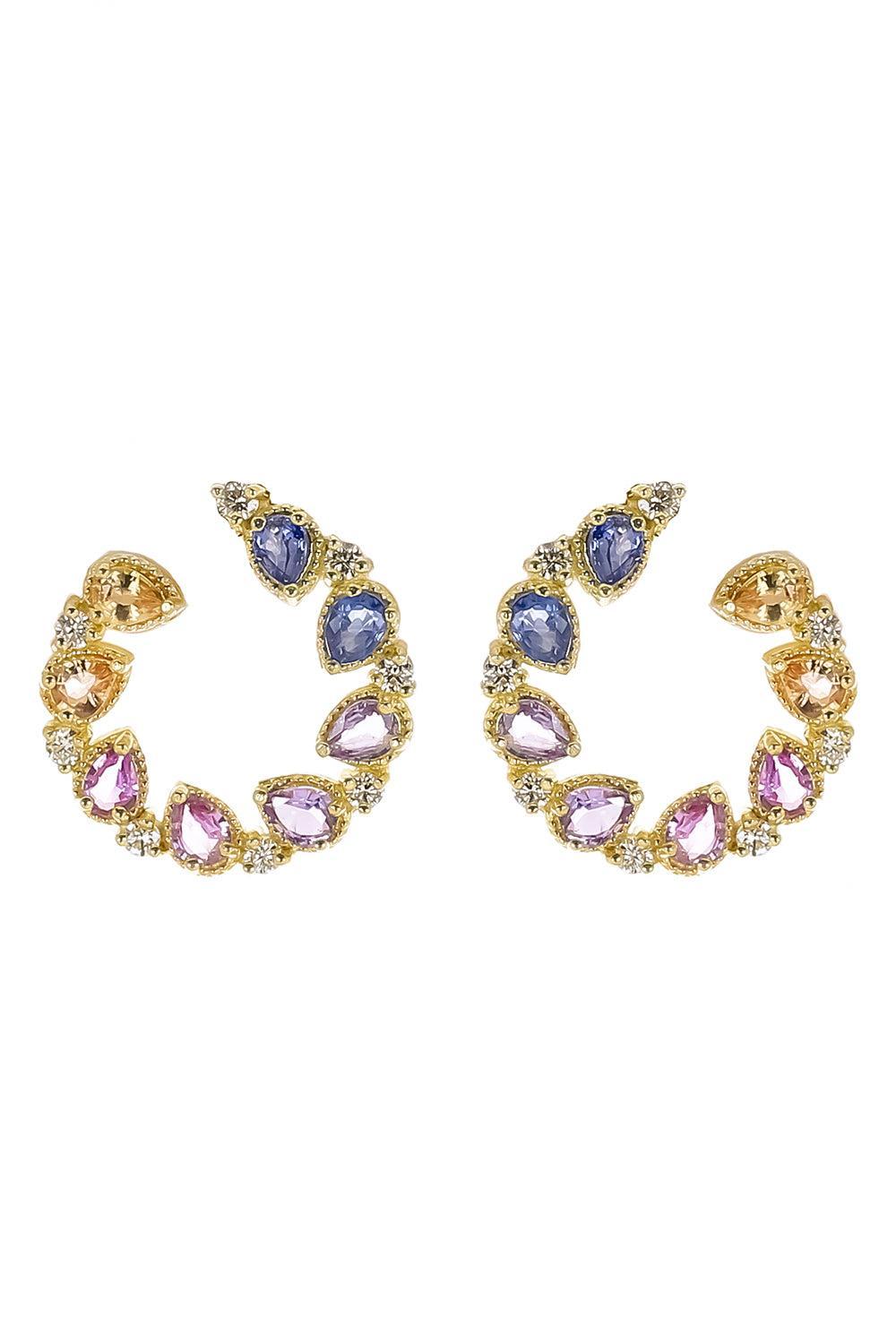 Blue Sapphire Diamond Jasmine Bloom Bypass Hoop Earrings-YELLOW GOLD-JEWELRYFINE JEWELEARRING-TANYA FARAH