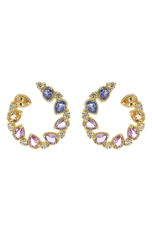 Blue Sapphire Diamond Jasmine Bloom Bypass Hoop Earrings-YELLOW GOLD-JEWELRYFINE JEWELEARRING-TANYA FARAH